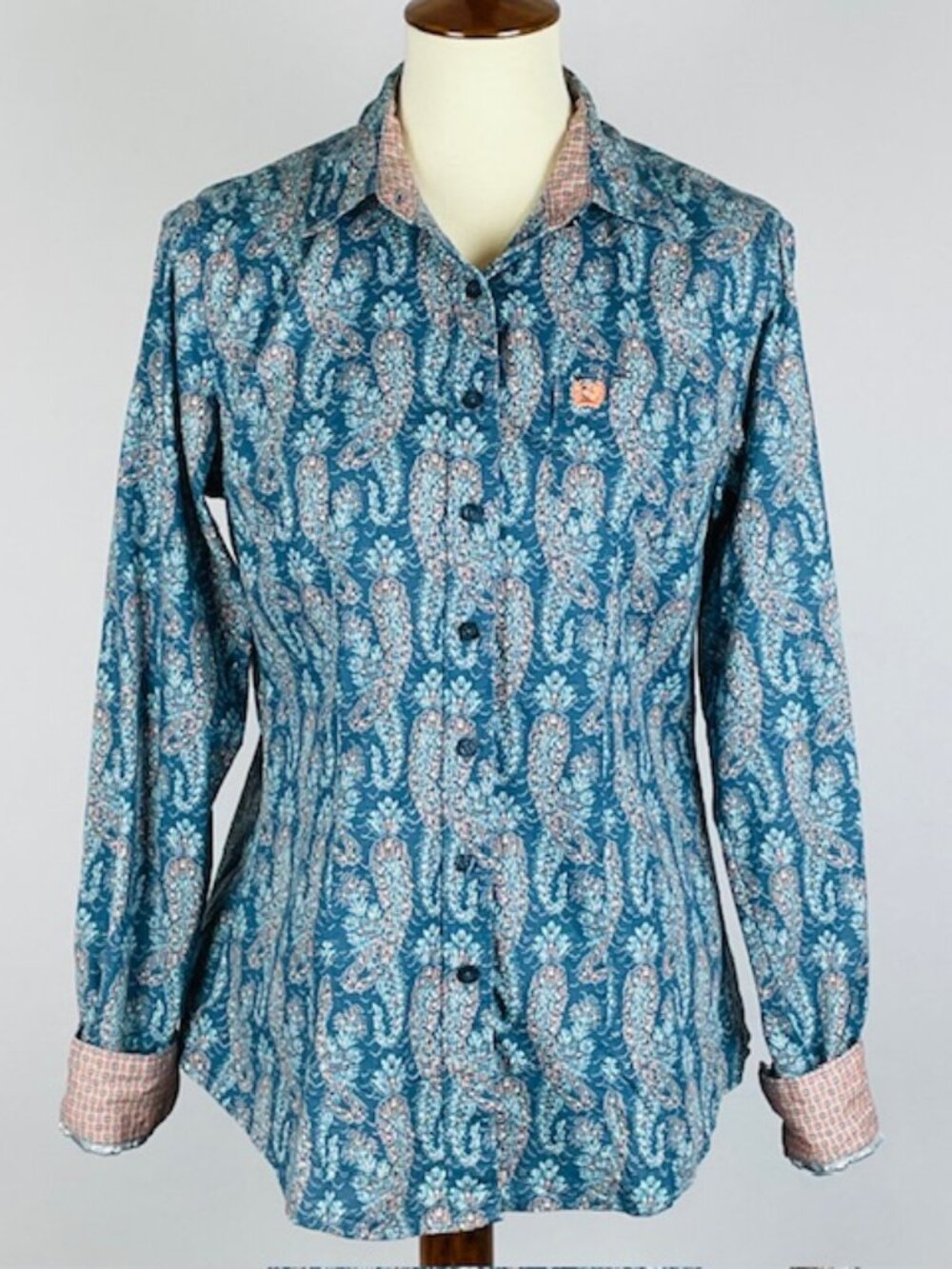 Cinch Western Flip Cuff Shirt Sz M Blue Paisley Coastal Cowgirl Boho Ranch